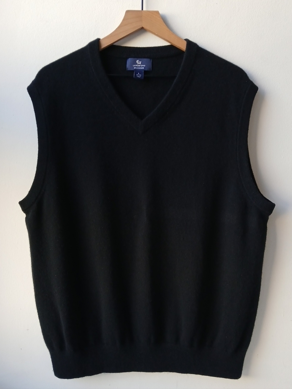 Lands' End 100% Cashmere V Neck Sweater Vest Black Men's Large